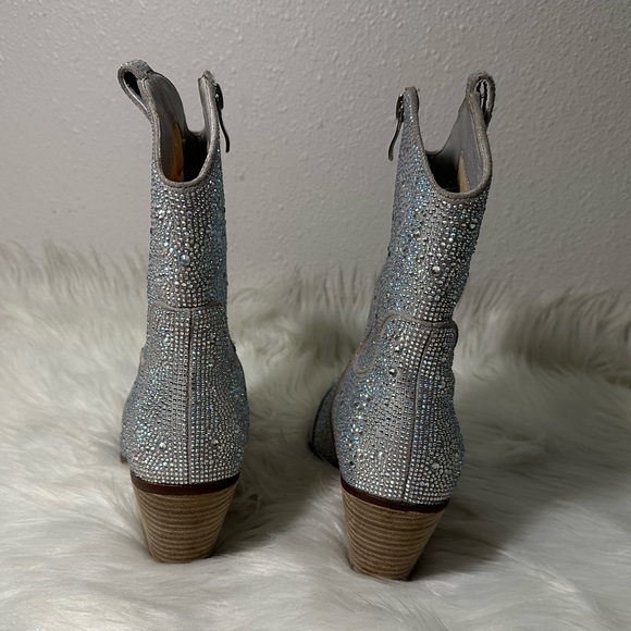 Rhinestone Booties for Women, Sparkly Cowgirl Boots Pointed Toe Chunky Heel - Picture 5 of 6